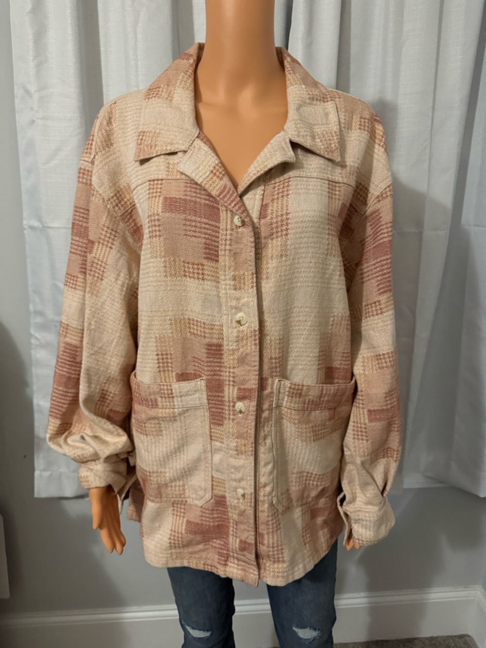 Cool We The Free size S pink cream plaid oversized button up shirt jacket new